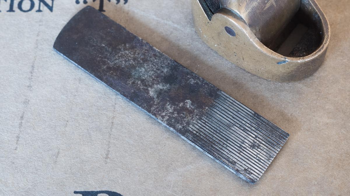 A close-up of the toothing iron in the Preston violin plane