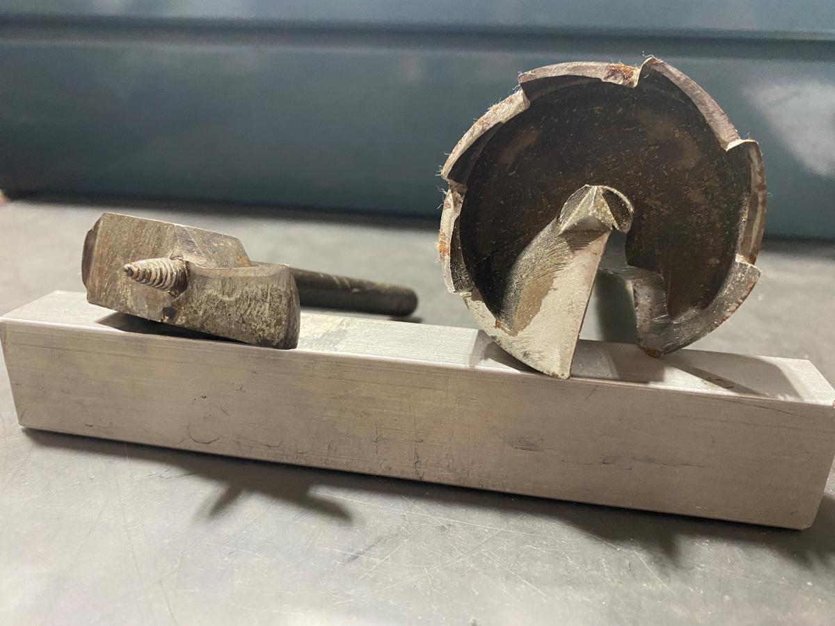 While the massive Forstner bit on the right has seen some better days