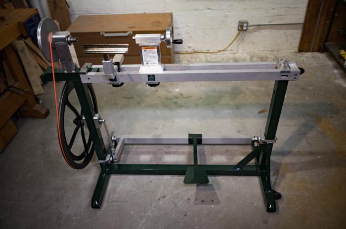 Gramercy Tools Folding Portable Treadle Lathe - Setup and ready to go. (Sample piece not included)